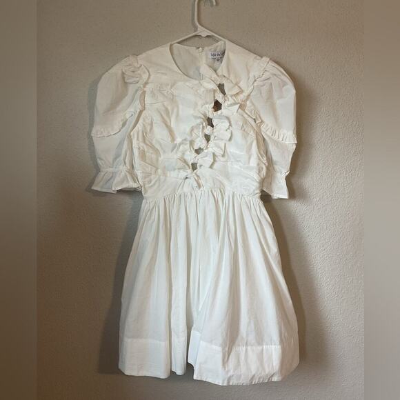NWT Sofie the Label White Bow Puff Sleeve Mini Dress Size Small - Picture 3 of 9